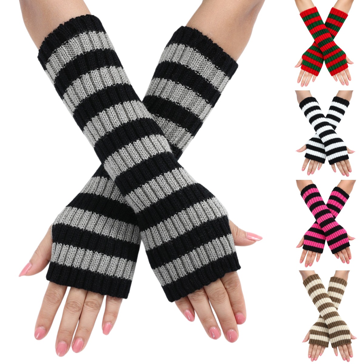 Fingerless Glove Knit - Y2K Gestreepte Vingerloze Armwarmers Dames Dagelijkse
